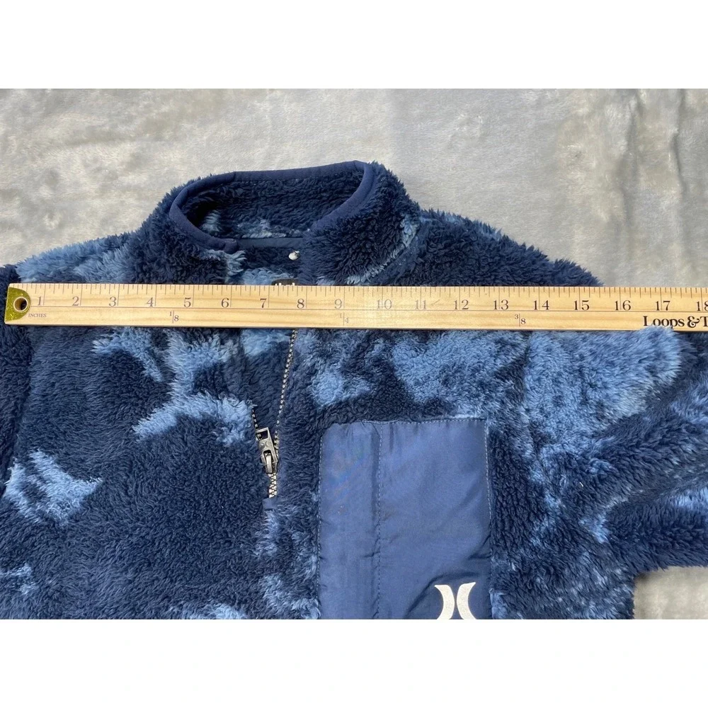 Hurley Boys Sherpa 1/4 Zip Pullover Blue Camo Kangaroo Pockets Size L 10/12 Warm